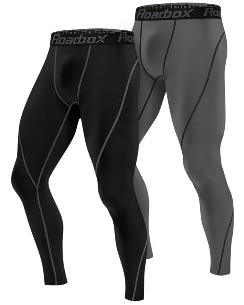 Roadbox 2 Pack Men's Compression Pants Cycling Tights Leggings Cooling Dry Underwear Bottoms Baselayer for Basketball Running - Image 1